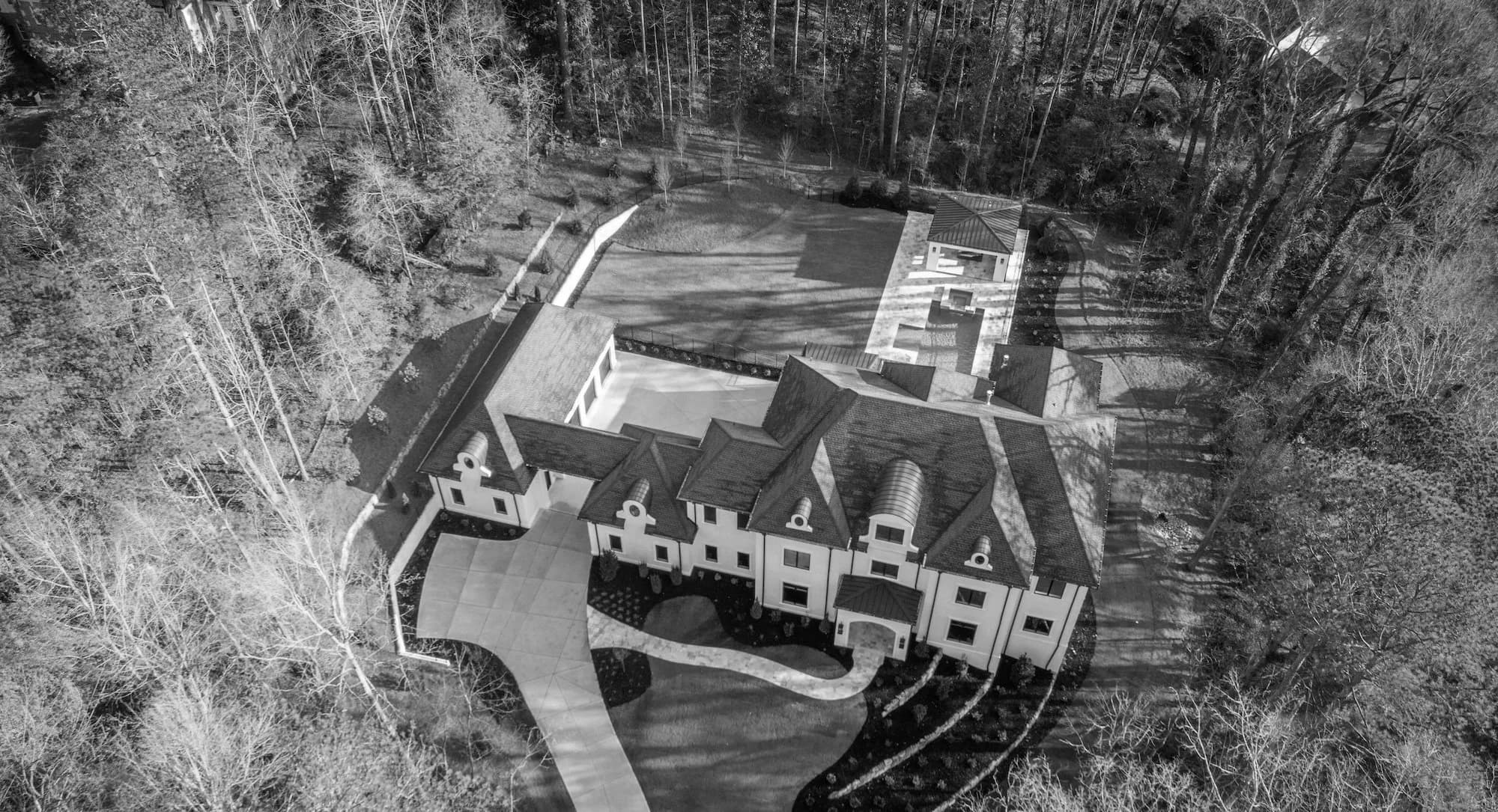 Aerial view of a Loudermilk Homes custom home